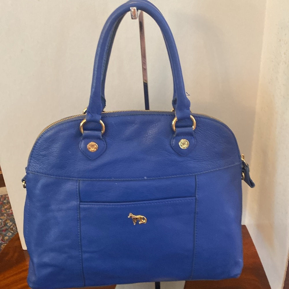 Emma Fox, vintage classic leather blue dome satchel.